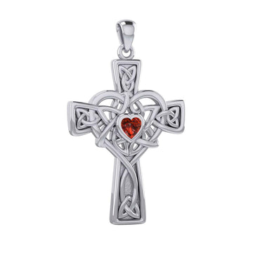 Celtic Heart Birthstone Trinity Cross Silver Pendant TPD5991 - Jewelry